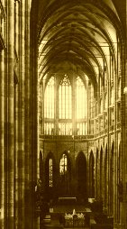 Earthlore Gothic Architecture: Nave interior of Saint Vitus cathedral, Prague, Czech Republic.