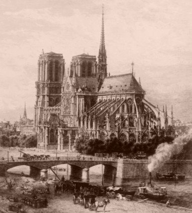 Earthlore Explorations Gothc Dreams: Nineteenth century engraving of Notre Dame de Paris