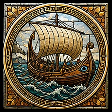 Medieval stained glass Odyssey motif